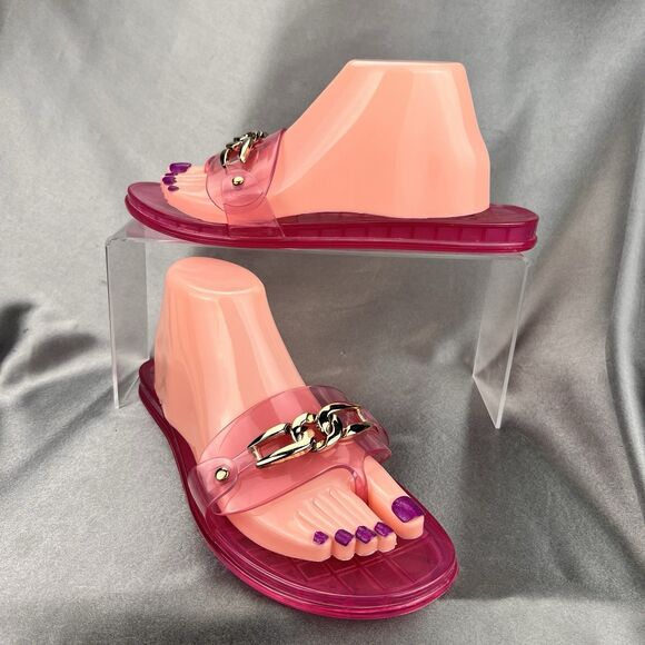 Vince Camuto Evolet Jelly Thong Women’s 10 Pink‎ Chain Flip Flops Summer Worn 1x - Picture 1 of 17